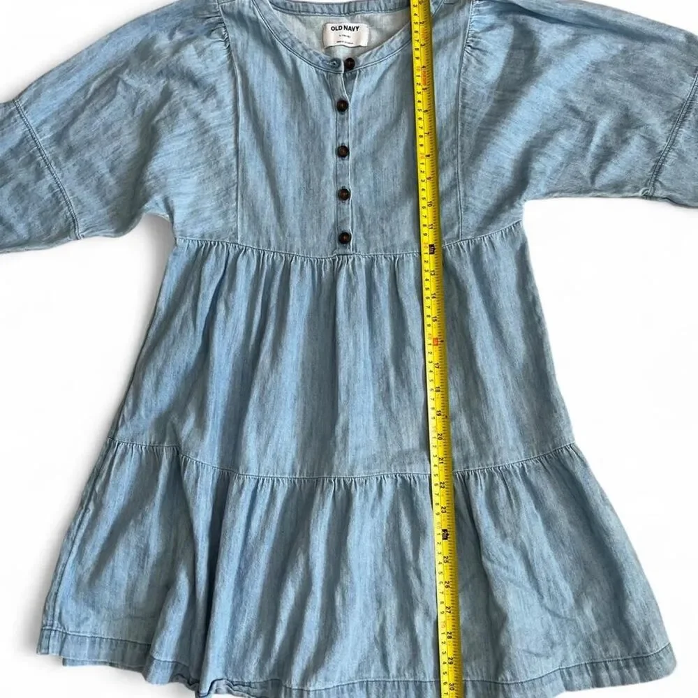 Girl's Old Navy Blue 100% Cotton Denim Babydoll Dress, Size Large (10-12)